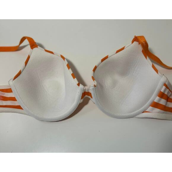 VICTORIA'S SECRET Orange White Stripe Bra Lined Perfect Coverage Womens 36C - Picture 4 of 5